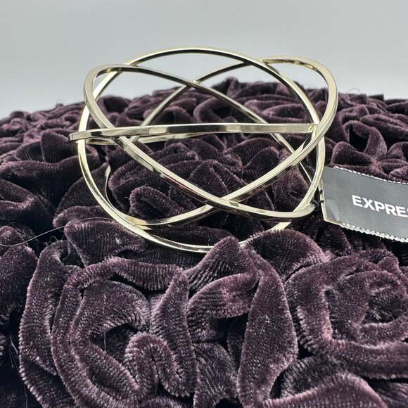 Express Gold Tone Fixed Entangled Geometric Sculptural Bangle Cuff Bracelet - Picture 5 of 11